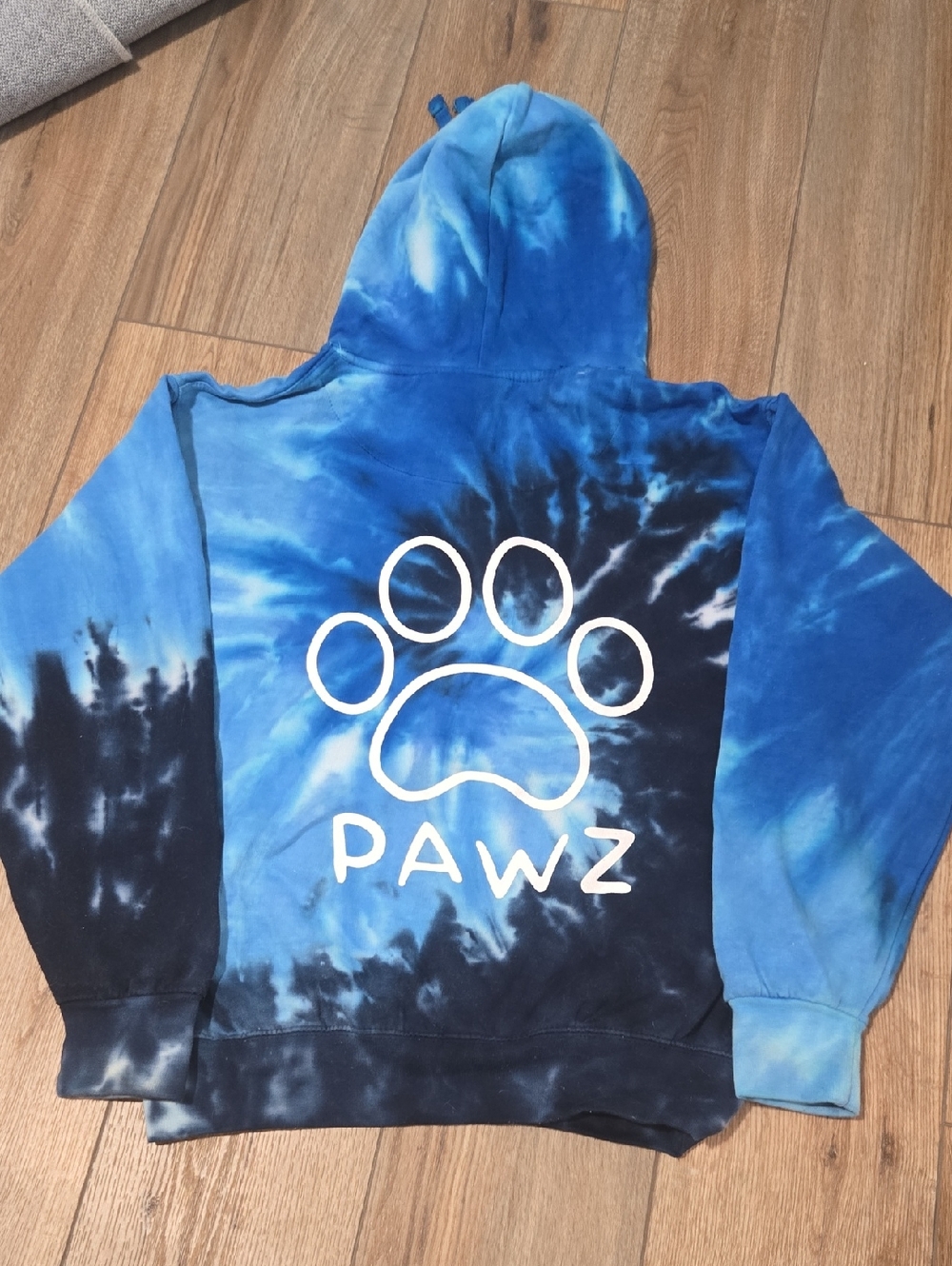 PAWZ Blue & Black Tie-Dye Hoodie with Paw Logo